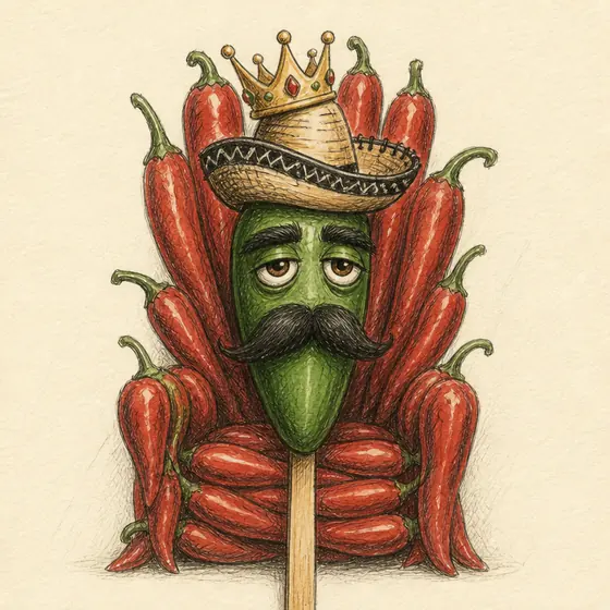Jose as the King of Spice on a chili throne