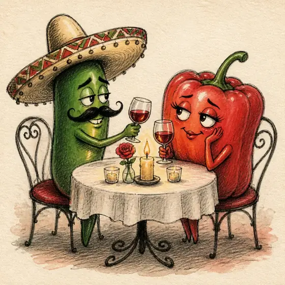 Jose on a romantic date with a red bell pepper
