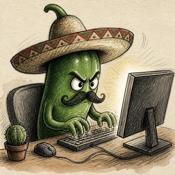 Jose typing furiously at a glowing computer screen