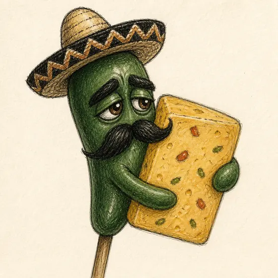 Jose lovingly hugging a block of spicy cheese