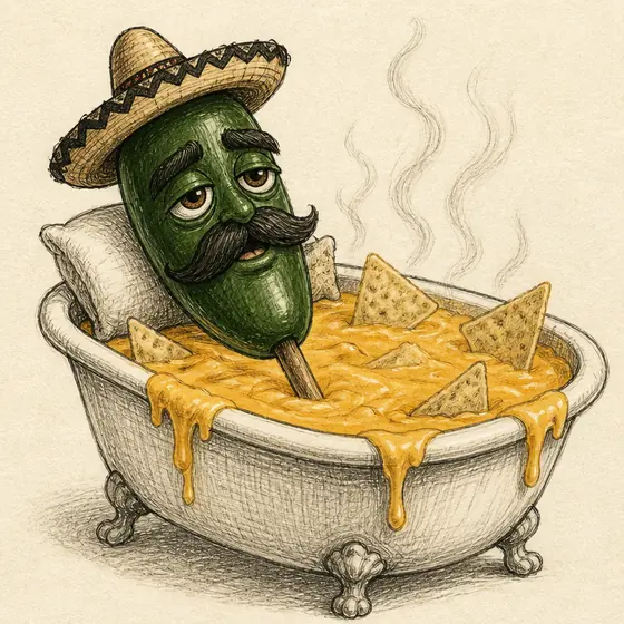 Jose lying in a bathtub full of melted nacho cheese